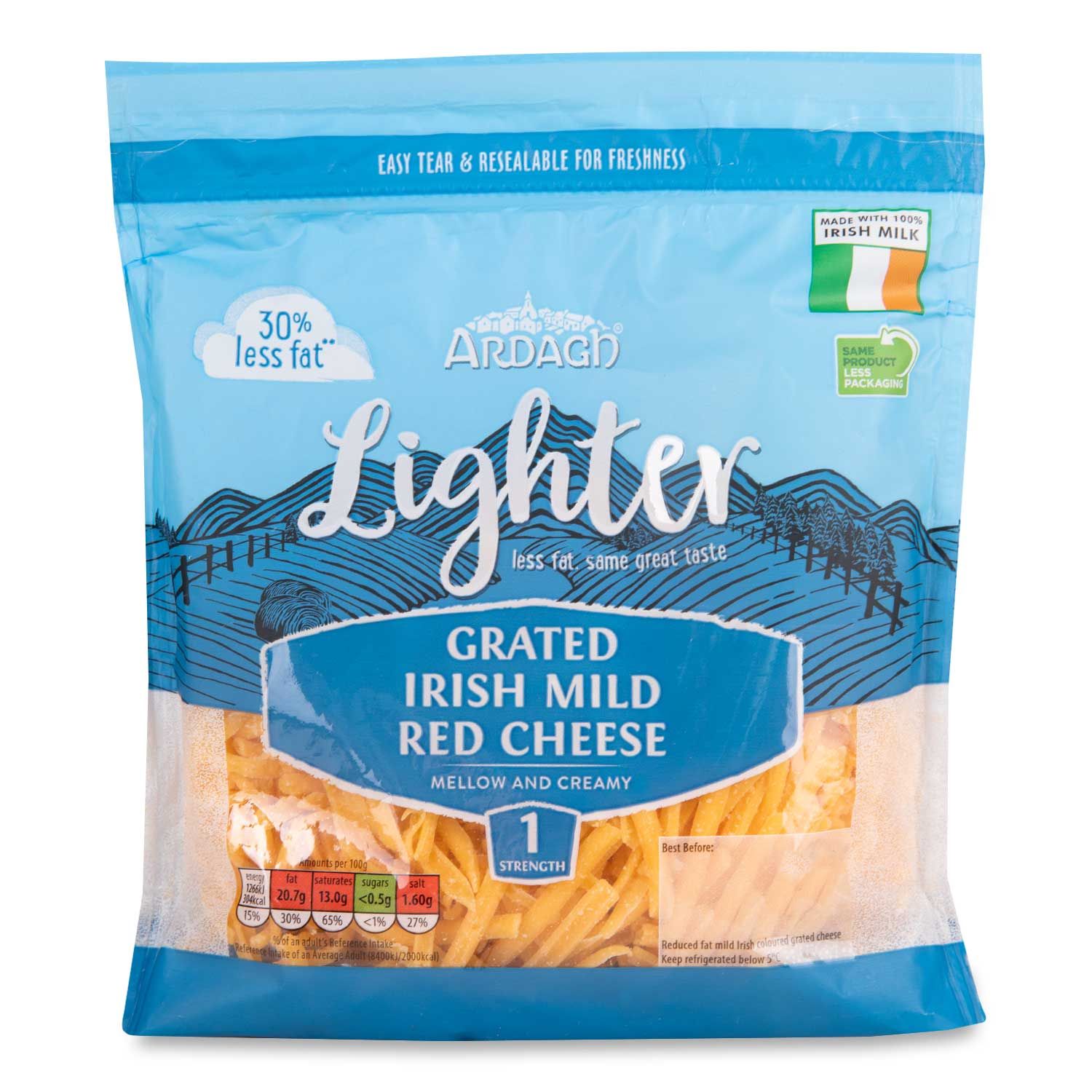 Lighter Grated Irish Mild Red Cheese 200g Ardagh